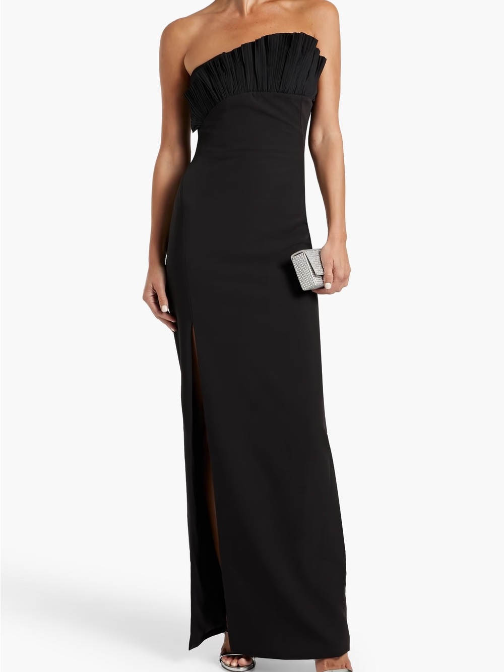 Marchesa Notte  Strapless Gown With Pleat Detailing in black size S